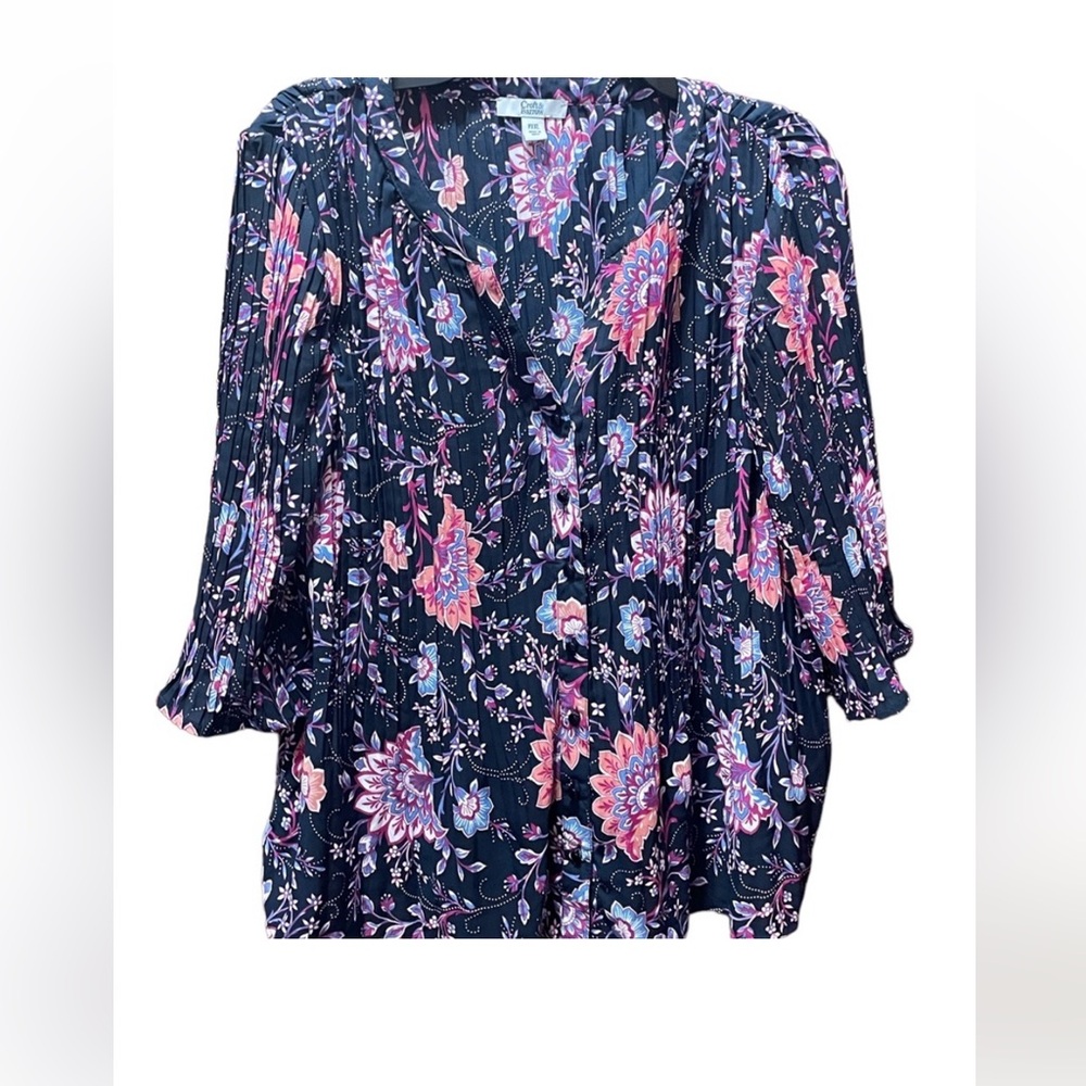 Croft &‎ Barrow Floral Blouse - Navy and Pink